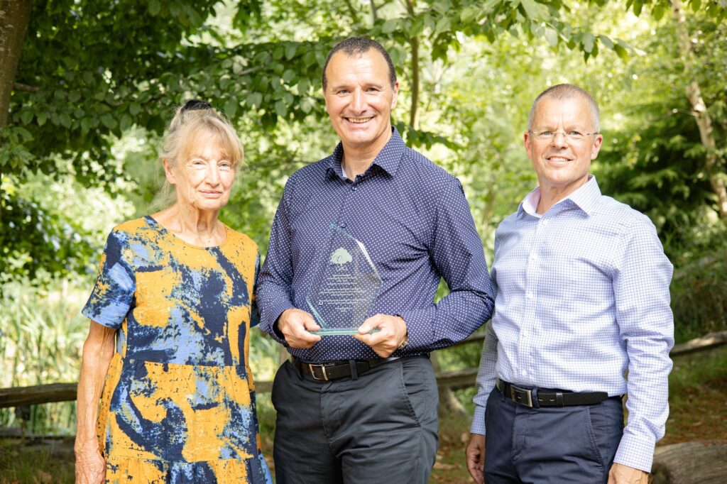 HFMA President, Penny Viner; G&G Chairman, Mauro Calcioli; G&G CEO, Myles McEntyre, celebrating G&G 60th